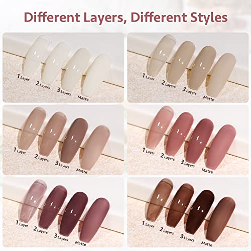 GAOY Jelly Milky White Gel Nail Polish Set, 6 Translucent Sheer Maroon UV Gel...