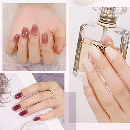 GAOY Jelly Milky White Gel Nail Polish Set, 6 Translucent Sheer Maroon UV Gel...