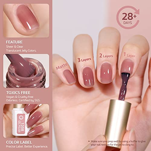 GAOY Jelly Milky White Gel Nail Polish Set, 6 Translucent Sheer Maroon UV Gel...