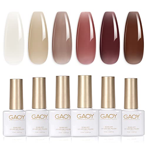 GAOY Jelly Milky White Gel Nail Polish Set, 6 Translucent Sheer Maroon UV Gel...