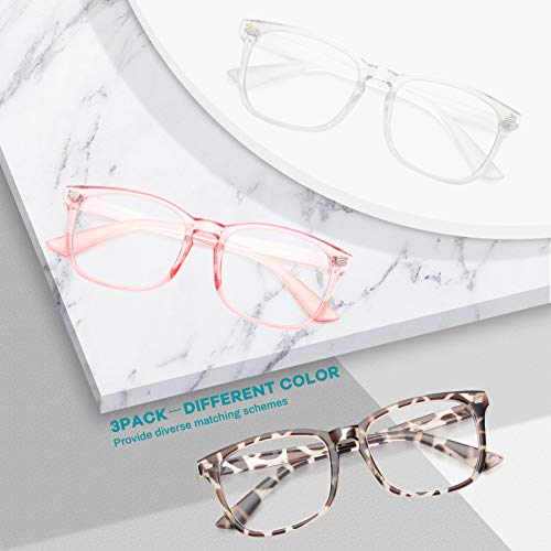 Gaoye 3-Pack Blue Light Blocking Glasses, Fashion Square Fake Nerd Eyewear An...
