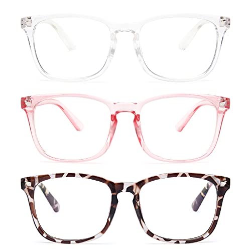 Gaoye 3-Pack Blue Light Blocking Glasses, Fashion Square Fake Nerd Eyewear An...