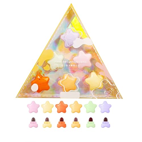 Mini Star Lipstick Set, 6Pcs Cute Long Lasting Soft Matte Lipstick Set, Porta...