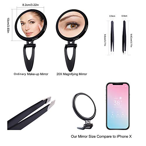 4 Inch Magnifying Mirror 20x, Travel Compact Mirror with Blackhead Tweezer, P...