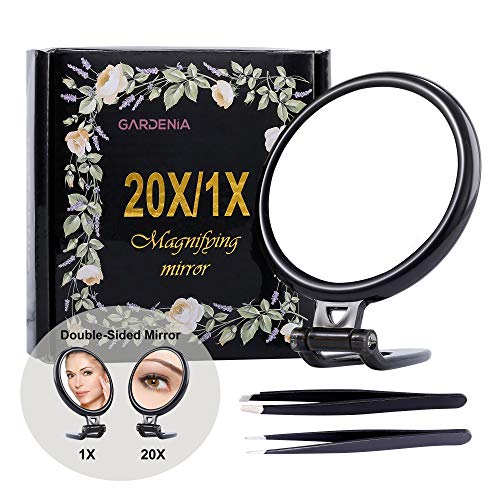 4 Inch Magnifying Mirror 20x, Travel Compact Mirror with Blackhead Tweezer, P...