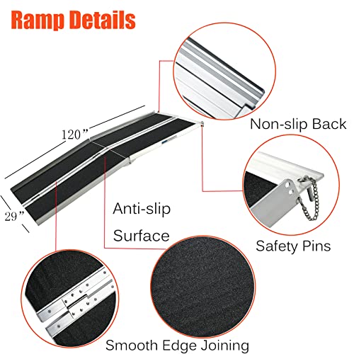 Wheelchair Ramps 10FT, gardhom 600lbs Capacity Wide 28.3” Folding Threshold R...