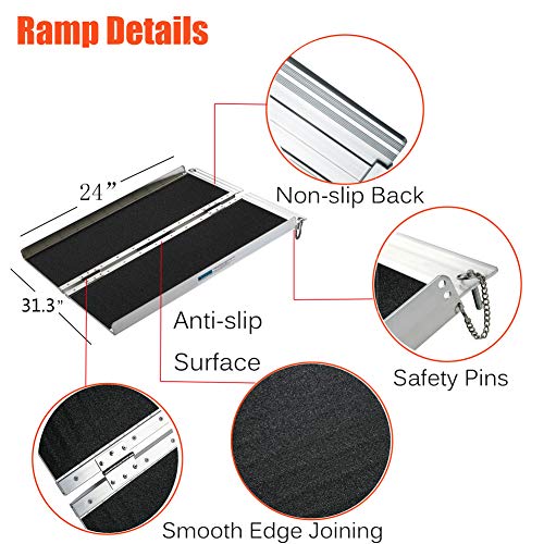 Wheelchair Ramps 2FT, gardhom Aluminum Extra Wide 31.3” Folding Threshold Ram...
