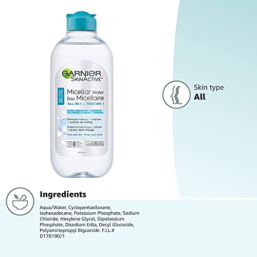 Garnier SkinActive Micellar Cleansing Water, For Waterproof Makeup, 13.5 Fl Oz