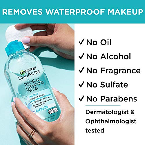 Garnier SkinActive Micellar Cleansing Water, For Waterproof Makeup, 3.4 Fl Oz