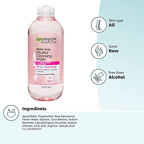 Garnier SkinActive Micellar Cleansing Water with Rose Water and Glycerin, All...