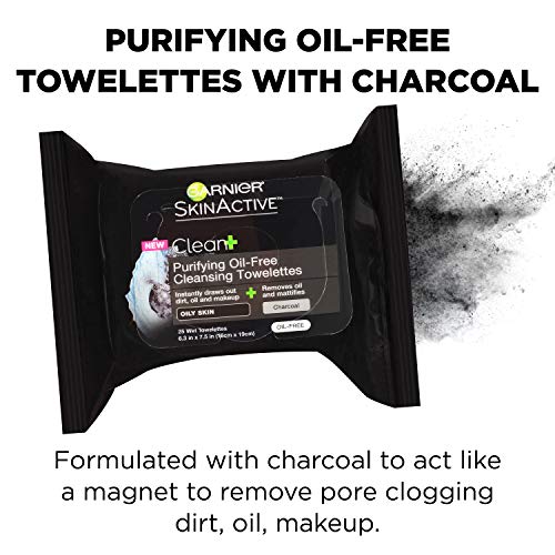 Garnier Skin Skinactive Clean+ Charcoal Oil-Free Makeup Remover Wipes, 2 Count