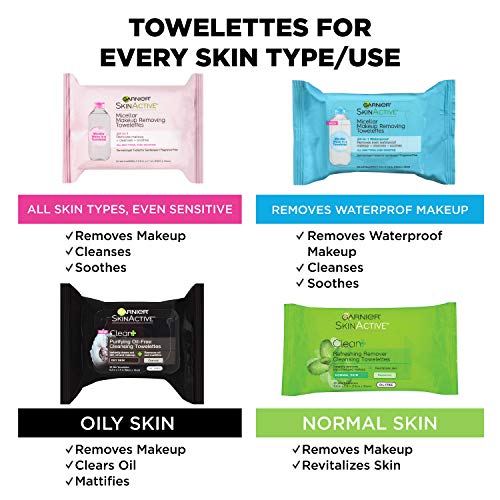 Garnier Skin Skinactive Clean+ Charcoal Oil-Free Makeup Remover Wipes, 2 Count