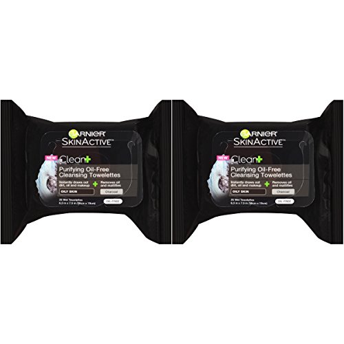 Garnier Skin Skinactive Clean+ Charcoal Oil-Free Makeup Remover Wipes, 2 Count