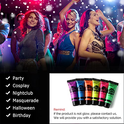 GARYOB Glow in Dark Face Body Paint UV Blacklight Neon Fluorescent 0.34oz Set...