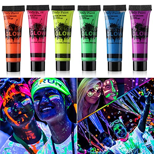 GARYOB Glow in Dark Face Body Paint UV Blacklight Neon Fluorescent 0.34oz Set...