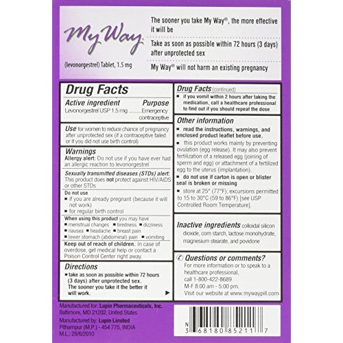 My Way Emergency Contraceptive 1 TabletCompare to Plan B One-Step by Busuna