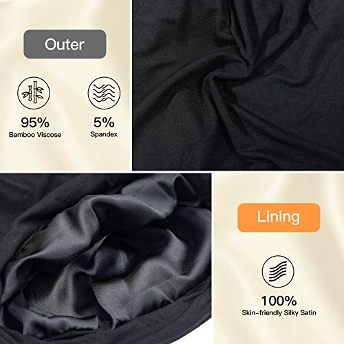 Satin Lined Hair Cover Sleep Cap - Adjustable Stay on No Fading Slouchy Skull...