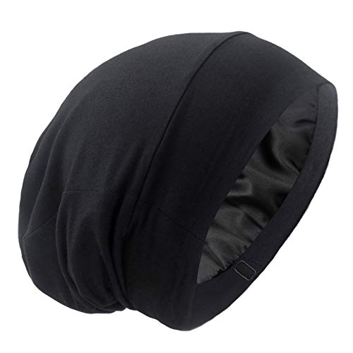 Satin Lined Hair Cover Sleep Cap - Adjustable Stay on No Fading Slouchy Skull...