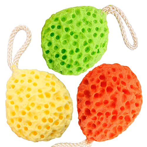 3 Pack Natural Bath Sponges, Loofah Shower Sponge Body Scrubber Exfoliating C...