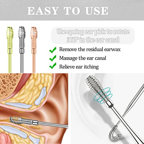 Ear Pick Earwax Removal Kit, 3pcs Spiral Massage Ear Pick Ear Canal Cleaner S...
