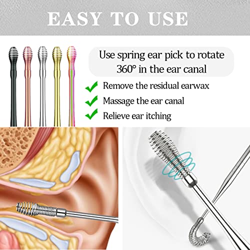 Ear Pick Earwax Removal Kit, 5pcs Spiral Massage Ear Pick Ear Canal Cleaner S...