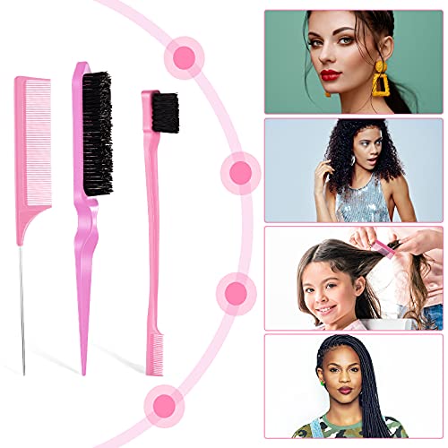 3 Pcs Slick Brush Set Bristle Hair Brush Teasing Comb Edge Hair Brush Groomin...