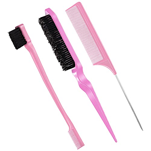 3 Pcs Slick Brush Set Bristle Hair Brush Teasing Comb Edge Hair Brush Groomin...