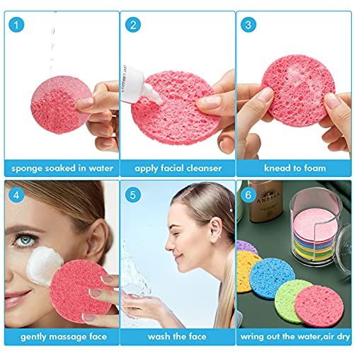 50 Pieces Compressed Natural Facial Sponges Round Soft Face Exfoliator Cleans...