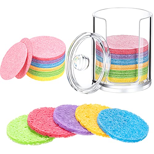 50 Pieces Compressed Natural Facial Sponges Round Soft Face Exfoliator Cleans...