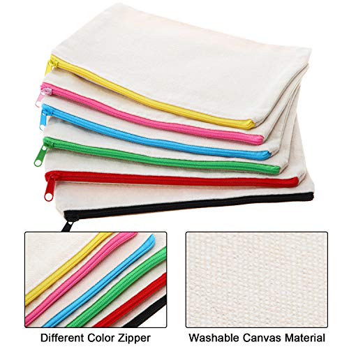 12 Pieces canvas makeup bag Cosmetic Pouches with Zipper blank Canvas Bag Pen...