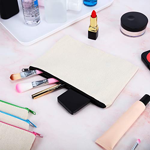 12 Pieces canvas makeup bag Cosmetic Pouches with Zipper blank Canvas Bag Pen...