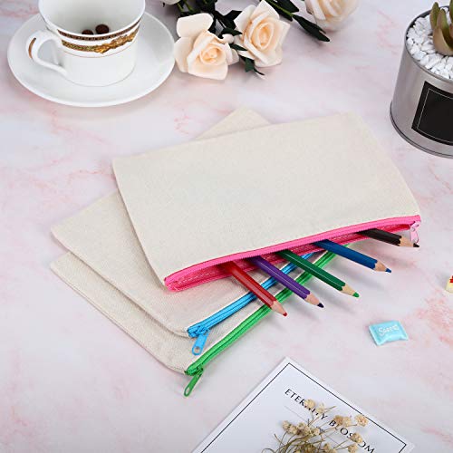12 Pieces canvas makeup bag Cosmetic Pouches with Zipper blank Canvas Bag Pen...