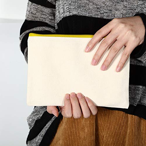 12 Pieces canvas makeup bag Cosmetic Pouches with Zipper blank Canvas Bag Pen...