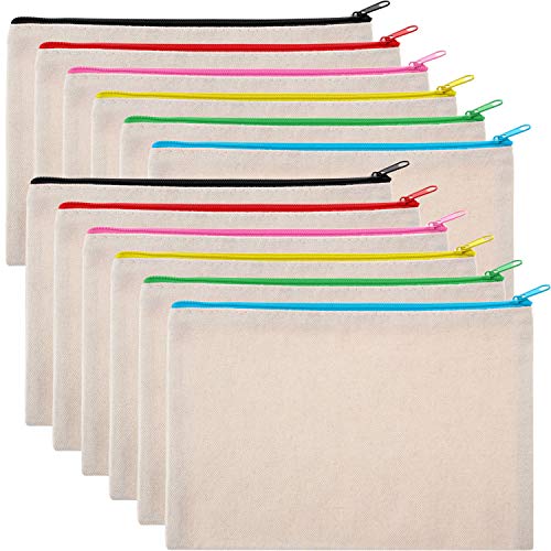 12 Pieces canvas makeup bag Cosmetic Pouches with Zipper blank Canvas Bag Pen...