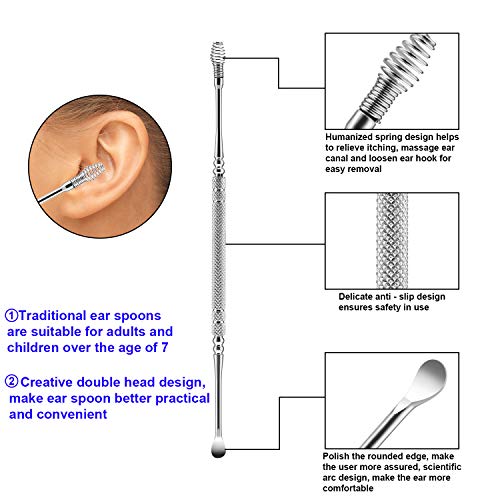 Earwax Remover Tool - 4 Pieces LED Earwax Spoon Safe Ear Pick Spoon and Stain...