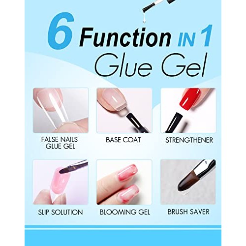 Gelike 6 in 1 Nail Glue Gel for Acrylic Nails Long Lasting, Curing Needed UV ...
