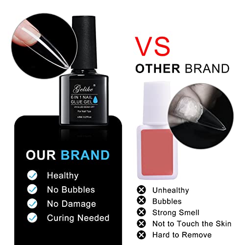 Gelike 6 in 1 Nail Glue Gel for Acrylic Nails Long Lasting, Curing Needed UV ...
