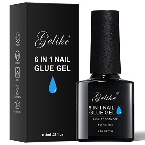 Gelike 6 in 1 Nail Glue Gel for Acrylic Nails Long Lasting, Curing Needed UV ...