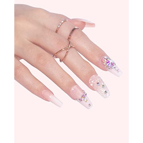 Gelike Bling Pink Press on Nails Medium Length Coffin, 24pcs Diamonds for Acr...