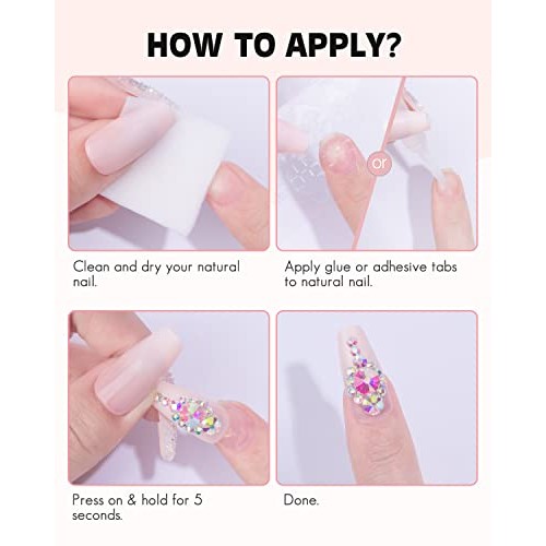 Gelike Bling Pink Press on Nails Medium Length Coffin, 24pcs Diamonds for Acr...