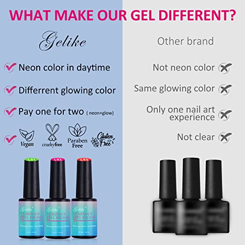 Gelike Glow in the Dark Gel Nail Polish Neon Luminous Gel Polish Set Fluoresc...