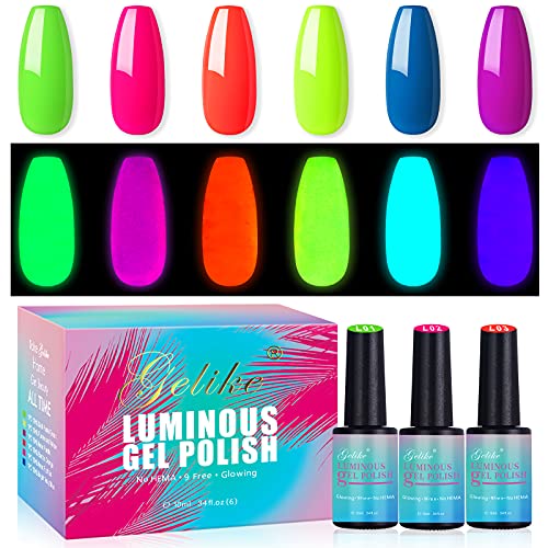 Gelike Glow in the Dark Gel Nail Polish Neon Luminous Gel Polish Set Fluoresc...