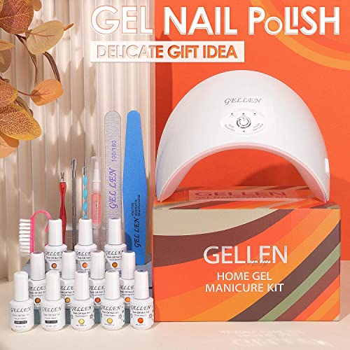 Gellen 10 Colors Gel Nail Polish Starter Kit With UV/LED Light, 24W Nail Drye...