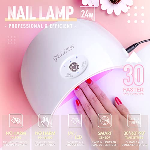 Gellen 10 Colors Gel Nail Polish Starter Kit With UV/LED Light, 24W Nail Drye...