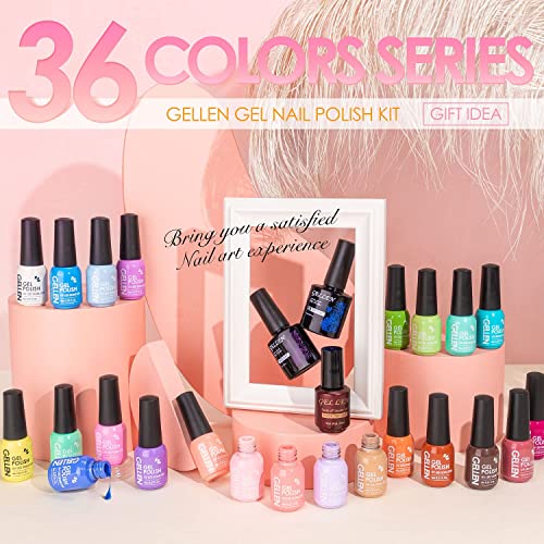 Gellen 36 Colors Gel Nail Polish Kit - With No Wipe Top&Base Coat Matte Top C...