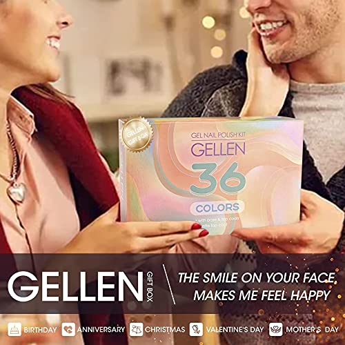 Gellen 36 Colors Gel Nail Polish Kit - With No Wipe Top&Base Coat Matte Top C...