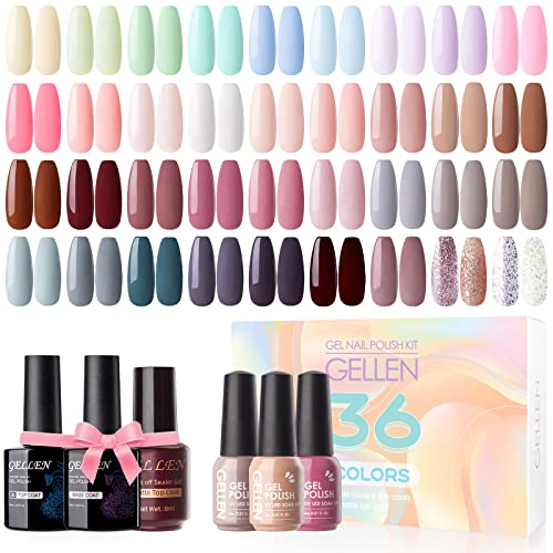 Gellen 36 Colors Gel Nail Polish Kit - With No Wipe Top&Base Coat Matte Top C...