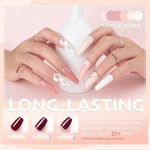 Gellen Gel Nail Polish Kit- Gentle Nudes Series Nude Neutrals 6 Colors, Warm ...