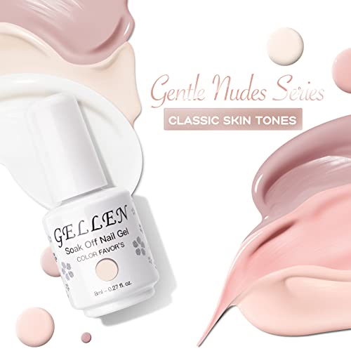 Gellen Gel Nail Polish Kit- Gentle Nudes Series Nude Neutrals 6 Colors, Warm ...