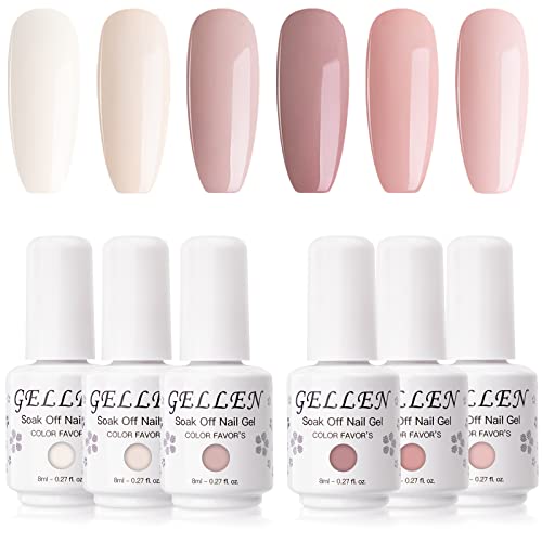 Gellen Gel Nail Polish Kit- Gentle Nudes Series Nude Neutrals 6 Colors, Warm ...